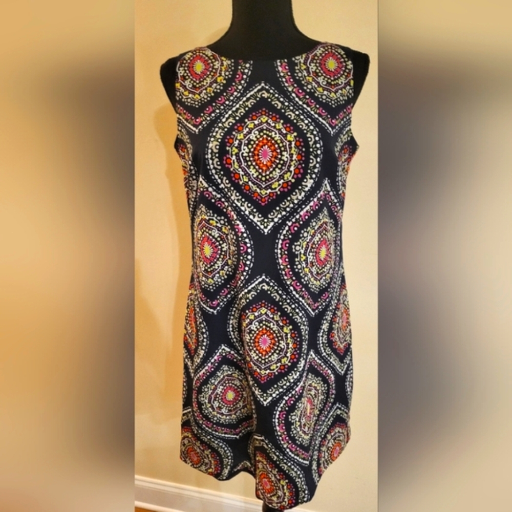 Crown‎ & Ivy Navy Sleeveless Mini Dress with Vibrant Multicolor Pattern (Size 4)